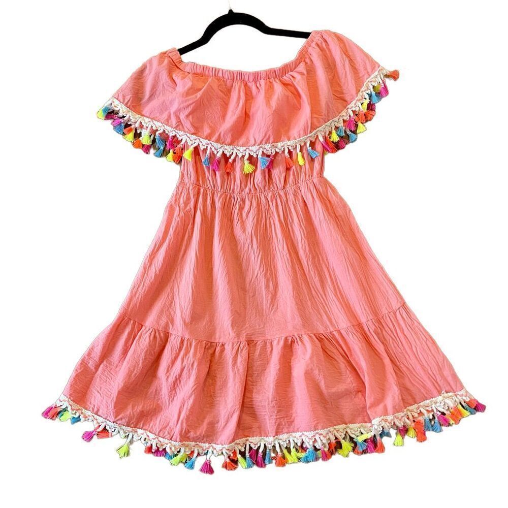 Aiden orange off shoulder sleeve tassel dress nwot